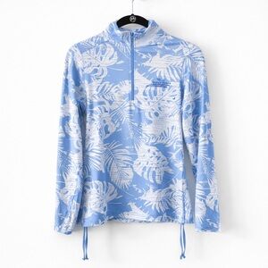 UPF 50 Quarter Zip Sun Pullover Tropical Blue Print Beach Cover Up Small NWT